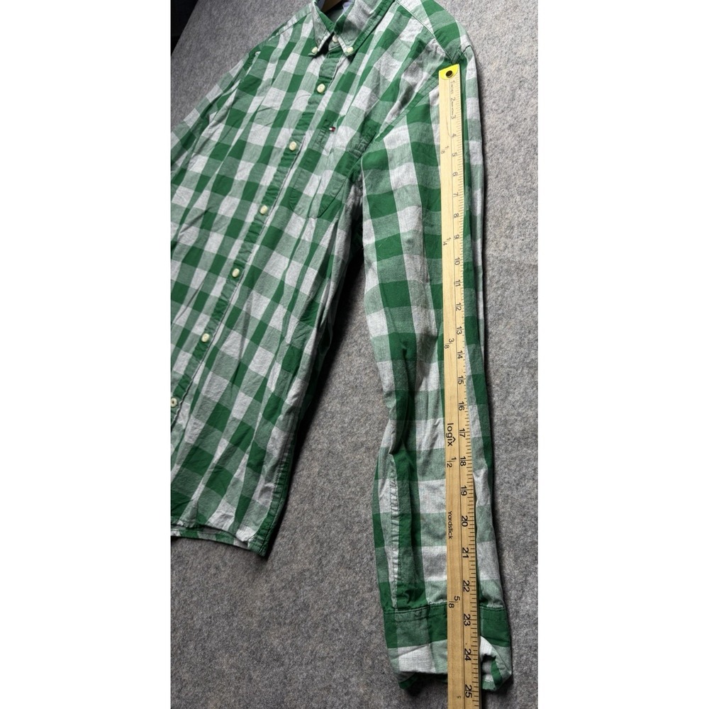 Tommy Hilfiger Men's L Button Down‎ Shirt Green White Plaid Men's Long Sleeve - Picture 10 of 13